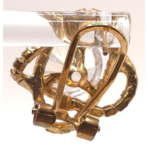 Vintage Gold-Tone Clip-On Earrings With Large Round Clear Rhinestones & Pave Set - Picture 8 of 8